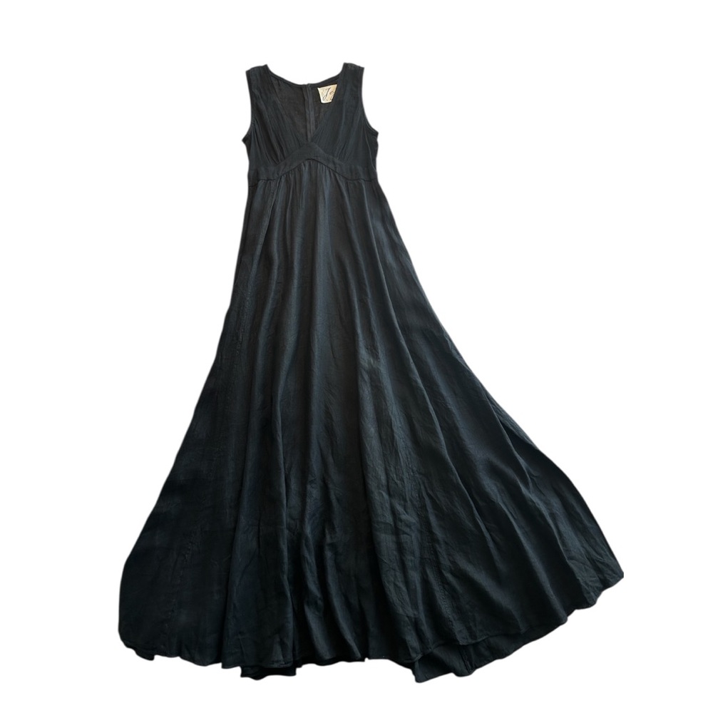 JAGA DTLA Linen Maxi Dress V Neck Full Skirt Size 3 Fitted Bodice - Picture 6 of 14